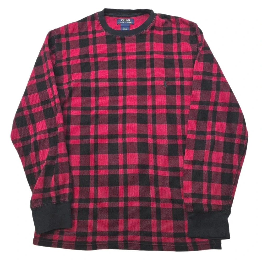 Polo Ralph Lauren Thermal Shirt Mens Medium Red‎ Black Plaid Sleepwear
